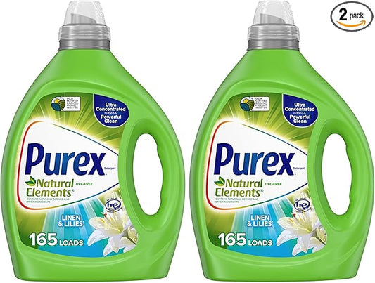 Purex Liquid Laundry Detergent,Ultra Concentrated,Natural Elements Linen & Lilies,82.5 Ounce,165 Loads,(Pack of 2)
