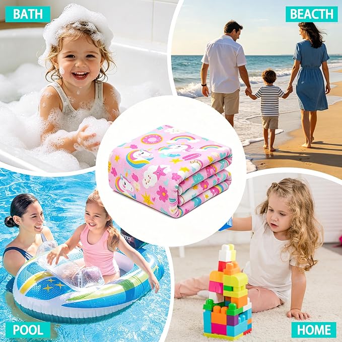 Hooded Towels for Kids - Superfine Fiber Unicorn Toddler Hood Bath Towels Beach Hooded Poncho Absorbent Pool Toddler Swim Bath Wrap for Boys & Girls 3-10 Years Beach Essentials, 60*35 inches