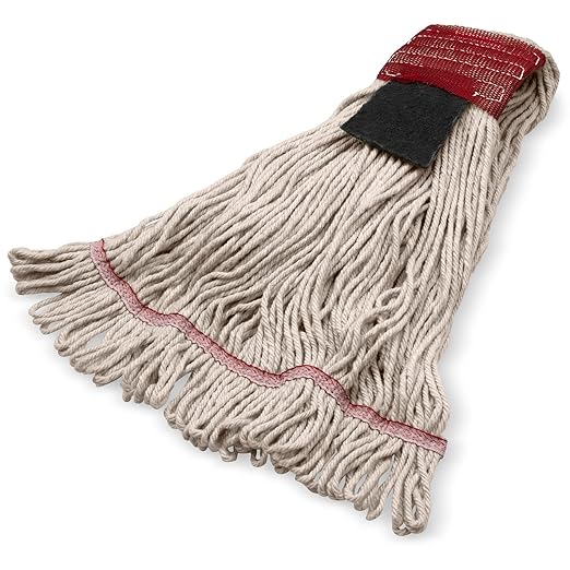 SPARTA Flo-Pac Mop Head Loop-Ended, Wide Band with 5" Red Band with Scrubber for Organized Cleaning, Large, Natural, (Pack of 12)