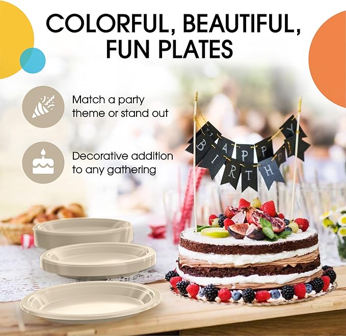 Exquisite Party Solids Ivory Plastic Plates For Party Supplies 10" Ivory Disposable Plates Heavy Duty 50 Pcs Plastic Dinnerware Sets Heavy Duty 350 GSM Disposable Dinnerware Set