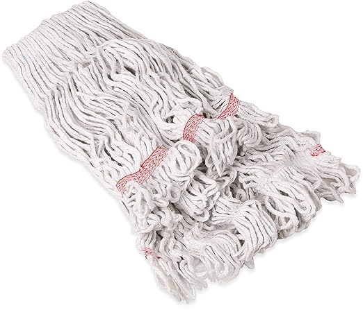 SPARTA Flo-Pac Cotton Mop Head, Loop-Ended, Wide Band with 5" Red Band for Organized Cleaning, Large, White, (Pack of 12)