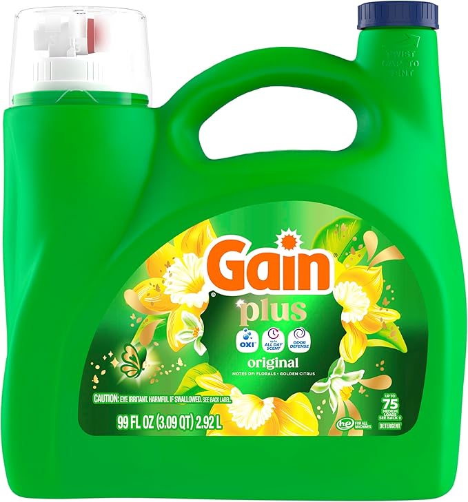 Gain Plus Liquid Laundry Detergent, Cleaner, Fresher, Now with Oxi, Original Scent, 99 fl oz, 75 Loads