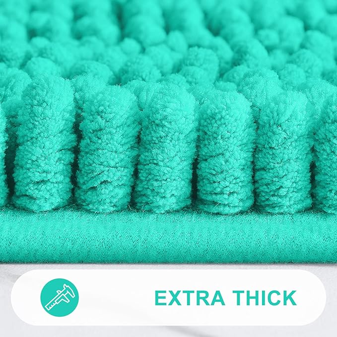 Grandaily Chenille Striped Bathroom Rugs 47x32, Extra Thick and Absorbent Bath Mats, Non-Slip Soft Plush Shaggy Shower Carpet, Machine Wash Dry, Bath Rug for Bathroom, Teal