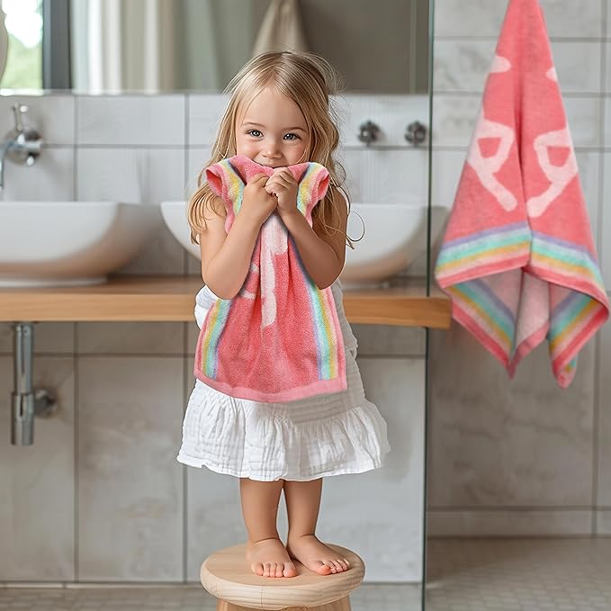 ORIGINAL KIDS 6 Piece Unicorn Towel Set - 100% Cotton Terry Jacquard – 2 Bath Towels, 2 Hand Towels, 2 Washcloths - 630 GSM Super Soft Absorbent Kids Bathroom Set - Pink Multicolor