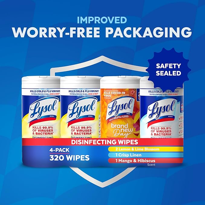 Lysol Disinfecting Wipes Bundle, Home Apartment Dorm Room Essentials and Cleaning Supplies, All Purpose Cleaner, Multi-surface Cleaning Wipes, Multi-Scent Sanitizing Wipes Bundle, 240 Count, Pack of 4