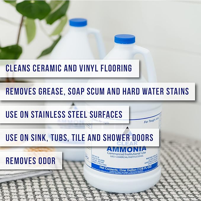 CPDI Clear Ammonia Cleaner Liquid, 1 Gallon, Multipurpose, Multi-Surface Cleaning Solution Removes Grease, Hard Water Stains, and Odors, Kitchen and Bathroom Use