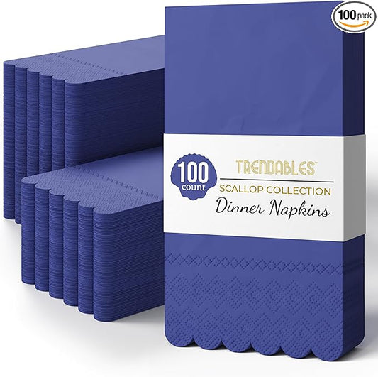 Party Solids Purple Scalloped Napkins Disposable 100 Pcs 3-Ply Purple Scalloped Dinner Napkins Disposable Decorative for Dinners & Parties, Paper Guest Towels for Bathroom & Party Supplies