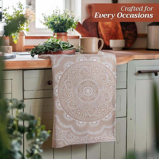 Maison d' Hermine Kitchen Towels Set of 3 100% Cotton 27.50" x 20" Reusable Cloth Tea Dish Towels Absorbent with Hanging Loop for Kitchen Farmhouse Hotel Spring Summer - Ibiza - Beige