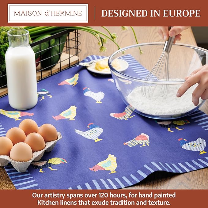 Maison d'Hermine Kitchen Towels Set of 2 100% Cotton 27.50" x 20" Reusable Cloth Tea Dish Towels Absorbent with Hanging Loop for Kitchen, Home, Dining, Cocktail Parties (Picoti)