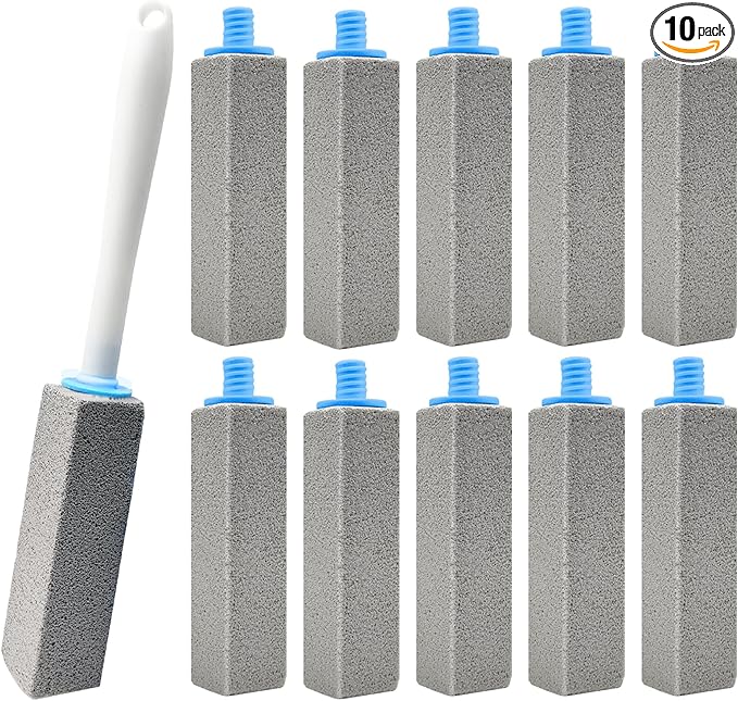 10 Pack Pumice Stone for Cleaning with Extra Long Handle, Toilet Pumice Stone Scouring Stick, Cleaning for Toilet, Sink, Bathtub and Pool, 1 Wand+10 Stones
