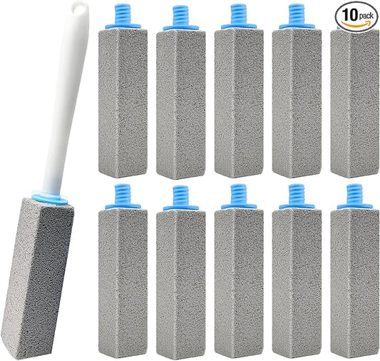 10 Pack Pumice Stone for Cleaning with Extra Long Handle, Toilet Pumice Stone Scouring Stick, Cleaning for Toilet, Sink, Bathtub and Pool, 1 Wand+10 Stones