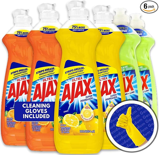 Ajax Dish Soap - Ajax Dishwashing Liquid Super Degreaser 14 FL OZ (Lemon, Orange, Lime) (Variety Pack of 6) 2 of Each - Includes Clean is Better Card
