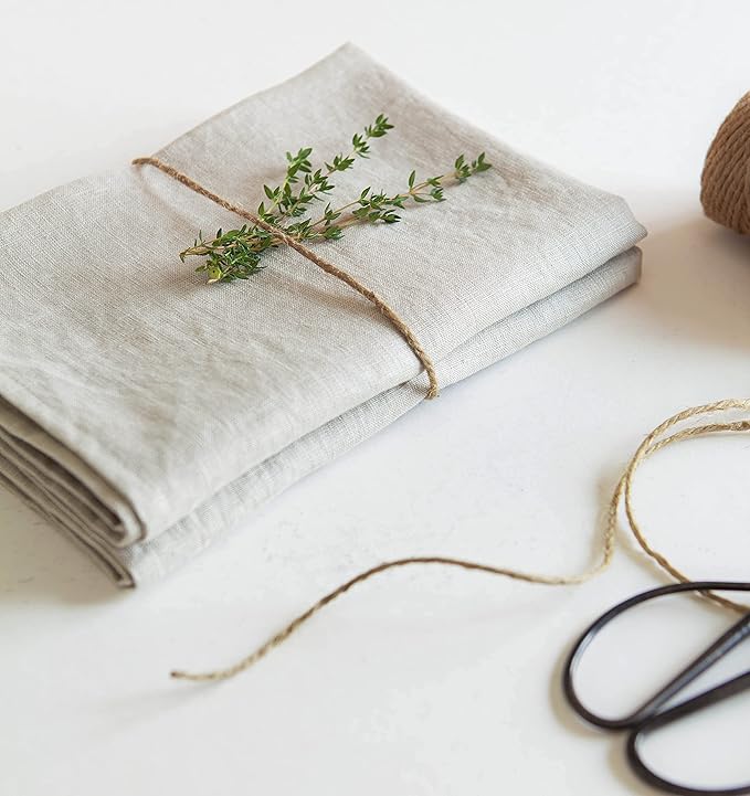 100% Pure Flax Linen Kitchen Towels-20x27 Inch-Stonewashed Flax Linen-Extra Soft Quick Dry for Tea Towels Dish Towels Hand Towels-Set of 2-Natural