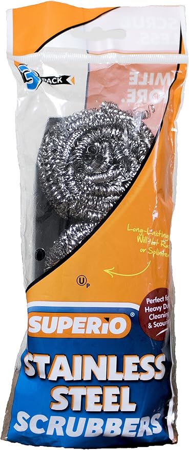 Superio Stainless Steel Scourers Steel Wool Scrubber Pad Used for Dishes, Pots, Pans, Grill, Stoves, and Ovens, Easy scouring for Tough Kitchen Cleaning (12)