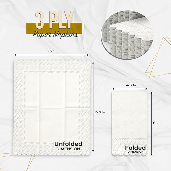 Party Solids Ivory Scalloped Napkins Disposable 20 Pcs 3-Ply Ivory Scalloped Dinner Napkins Disposable Decorative for Dinners & Parties, Paper Guest Towels for Bathroom & Party Supplies
