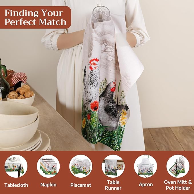 Maison d' Hermine Kitchen Towels Set of 3 100% Cotton 27.50" x 20" Reusable Cloth Tea Dish Towels Absorbent with Hanging Loop for Kitchen Farmhouse Hotel Spring Summer - Basse Cour