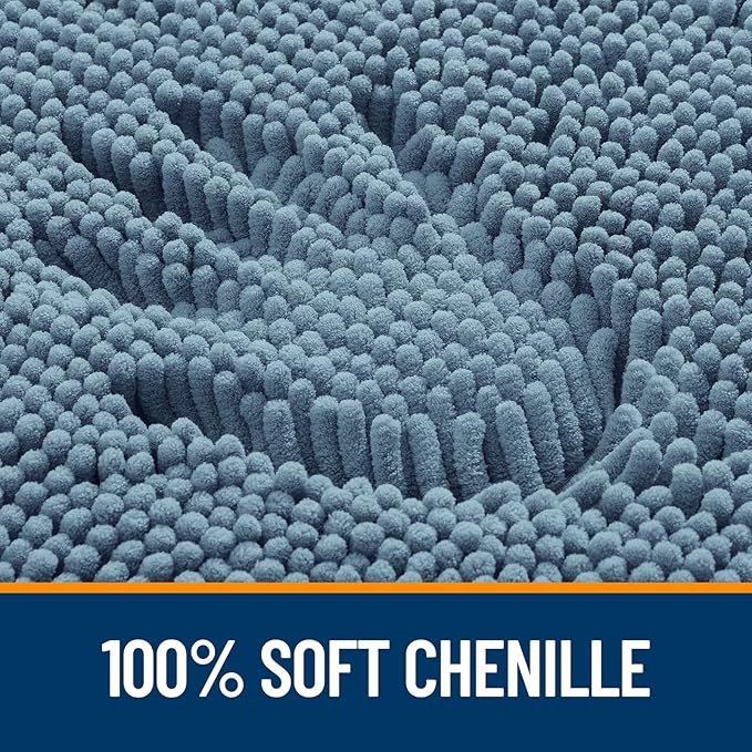OLANLY Bathroom Rugs 32x20, Extra Soft Absorbent Chenille Bath Rugs, Rubber Backing Quick Dry, Machine Washable Bath Mats for Bathroom Floor, Tub and Shower, Home Decor Accessories, Airy Blue