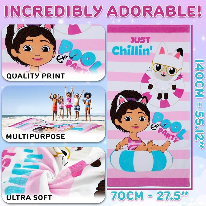 Gabby's Dollhouse Beach Towel for Kids Toddlers Quick Dry Towel for Pool Beach Bath Swimming Travel Essentials 55 x 28"