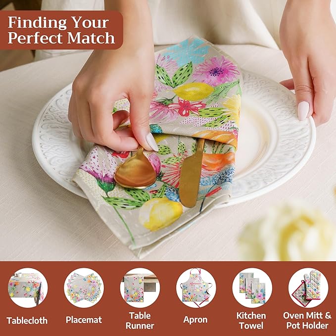 Maison d' Hermine 100% Cotton Cloth Napkins Set of 4 Everyday Reusable Square Napkins Cloth Washable Dinner Party Wedding Restaurant Hotel Kitchen Spring Summer (Jardin D'Ete - Fog, 20" x 20")
