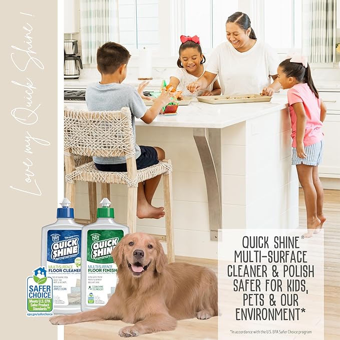 Quick Shine Ultimate Gold Clean + Polish Mop Kit, 11 Pc Set w/Interchangeable Attachments, Cleaner & Finish Included | 2-in-1 Pro Cleaning System w/ Microfiber Pads | All Floors | No Batteries Needed