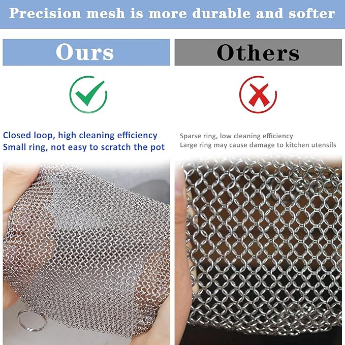 316L Stainless Steel Cast Iron Cleaner, Chainmail Scrubber,Kitchen Tool,Chain Mail Scrubber Cast Iron,for Hard Anodized Cookware, Pre-Seasoned Pans etc (30CM*20CM)