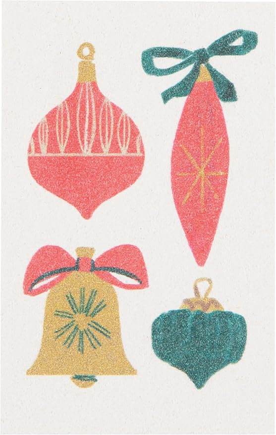 Now Designs Festive Fir Christmas Pop Up Sponges Set of 4 Assorted - Reusable Holiday Cleaning Essentials