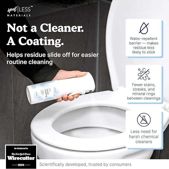 spotLESS MATERIALS Toilet Coating Spray for Ceramic & Porcelain Bowls, Liquid Surface Coating Designed for Easier Routine Cleaning, Helps with Toilet Rings and Daily Buildup, PFAS-Free, 5 oz