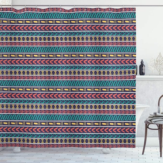 Ambesonne Striped Shower Curtain, Style Pattern Geometric Trippy Forms Art Print, Cloth Fabric Bathroom Decor Set with Hooks, 69" W x 84" L, Multicolor