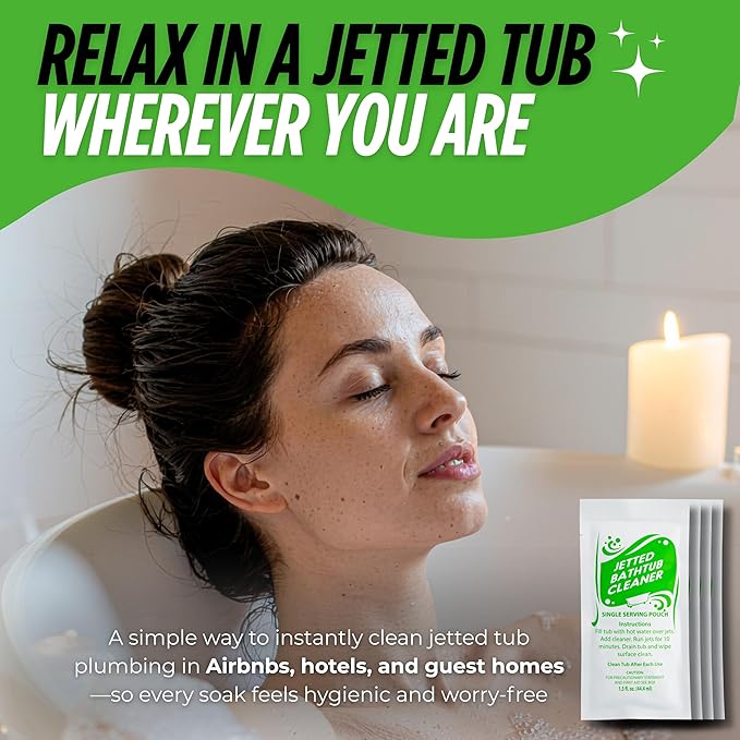 Oh Yuk Jetted Tub Cleaner – Jetted Tub System Cleaner for Bathtub Jet Systems, Jacuzzi & Bath Jets – Jet Tub Cleaner for Hygienic Cleaning and Peace of Mind – 4X Travel Size Pouches Pack