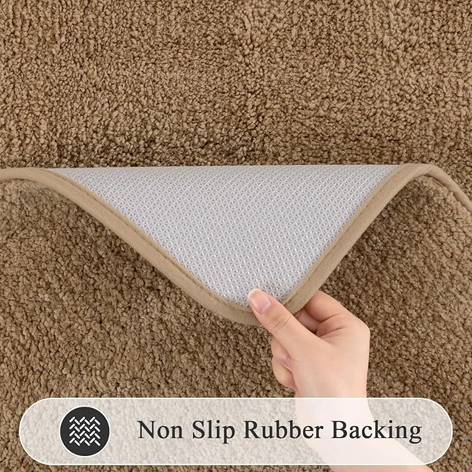 SHACOS 5 Pieces Bathroom Rugs Set with Toilet Lid Cover Ultra Soft Absorbent Microfiber Bath Mat U Shape Contour Rug for Bathroom, Non Slip Machine Washable Bath Runner Rugs for Bedroom, Beige Brown
