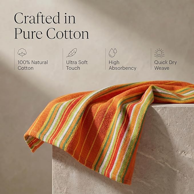 Urban Villa Kitchen Towels Waffle Stripes Dish Towels for Kitchen Orange Waffle Set of 6 Kitchen Towels Highly Absorbent 100% Cotton Over Sized 20X30 in with Mitered Corners Kitchen Hand Tea Towels