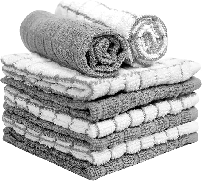 Bumble Dish Cloths (6 Pack) | 12” x 12” | 100% Cotton Kitchen Towels | 405 GSM | Soft, Highly Absorbent & Durable Dish Towels for Kitchen | Gray