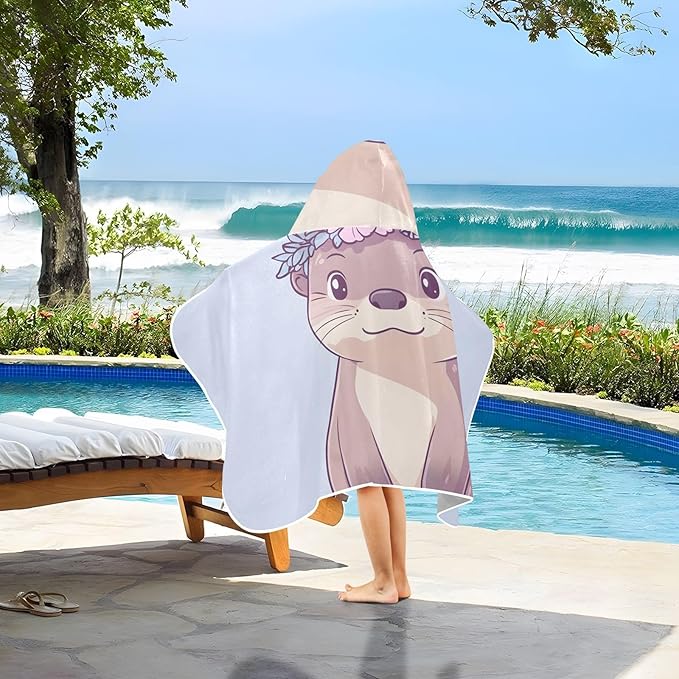 SUABO Kids' Bath Towels Otter Wearing Flower Crown Hooded Towels for Boys Girls,Toddler Towels Multi-Purpose for Beach,Pool and Bathroom,23.5" x 50", Soft and Highly Absorbent