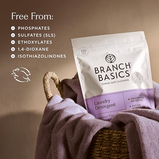 Branch Basics Laundry Detergent – 2 Pack, 4lbs per | Plant & Mineral-Based Formula | Lifts Stains & Removes Odor | Plastic-Free, Fragrance-Free & Safe for Sensitive Skin