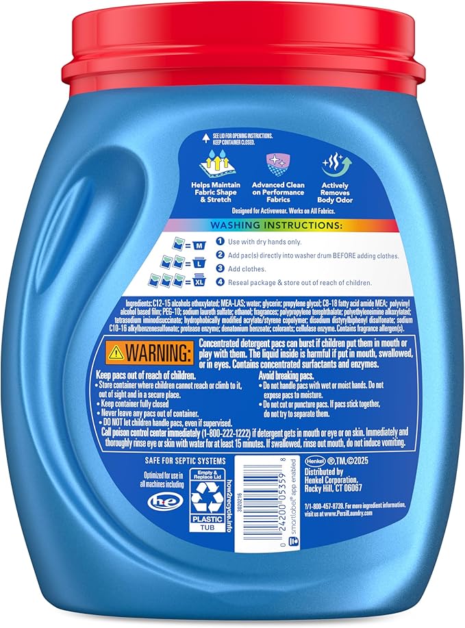 Persil Ultra Pacs Activewear Clean Laundry Detergent, 32 Count, No Mess, Single-Dose Laundry Soap, Helps Fight Stains & Odor, All Machine Types