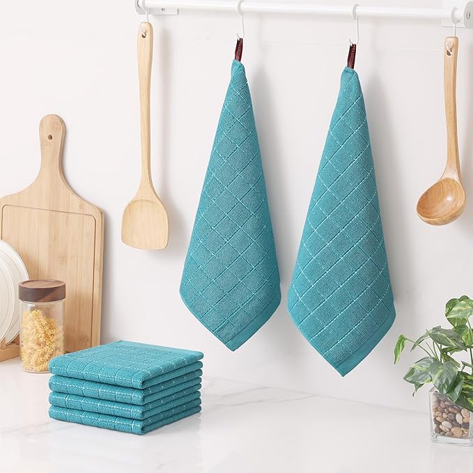 Homaxy 100% Cotton Terry Kitchen Dish Cloths, Ultra Soft and Absorbent Dish Towels for Kitchen, Suitable for Drying and Washing Dishes, 8 Pack, 12 x 12 Inches, Lake Blue