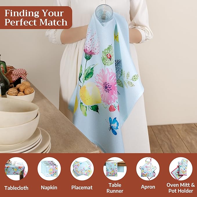 Maison d' Hermine Kitchen Towels Set of 3 100% Cotton 27.50" x 20" Reusable Cloth Tea Dish Towels Absorbent with Hanging Loop for Kitchen Farmhouse Hotel Spring Summer - Jardin D'Ete - Mint