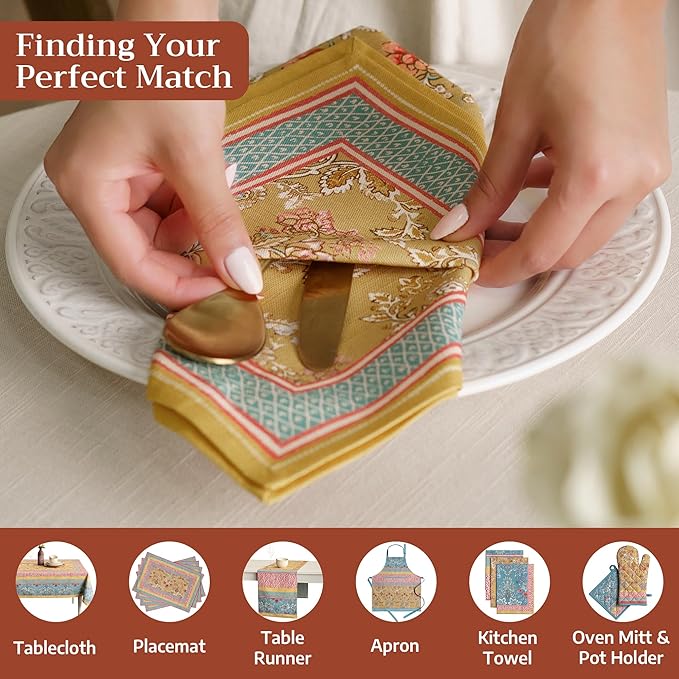 Maison d' Hermine 100% Cotton Cloth Napkins Set of 4 Everyday Reusable Square Napkins Cloth Washable Dinner Party Wedding Restaurant Hotel Kitchen Spring Summer (Marquise, 20" x 20")