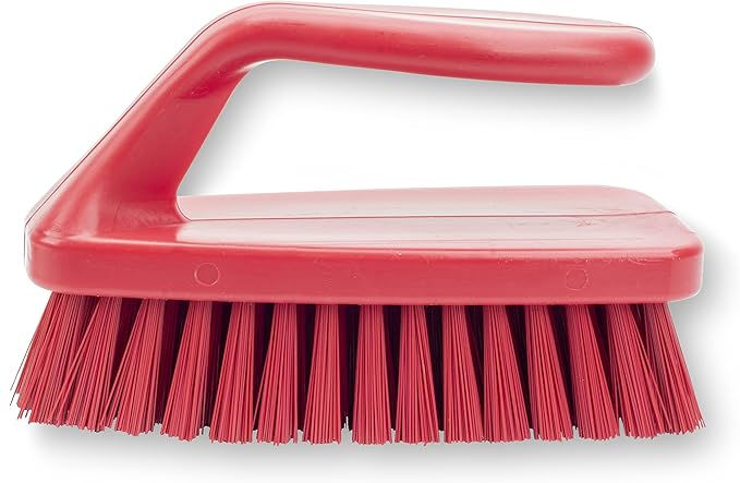 SPARTA Scrub Brush with Iron Shaped Handle and Stiff Bristles, Heavy Duty Scrubber Brush for Kitchen, Bathroom, Shower, Tile, Sink, Carpet and Bakepans, Polypropylene, 6 Inches, Red, (Pack of 6)