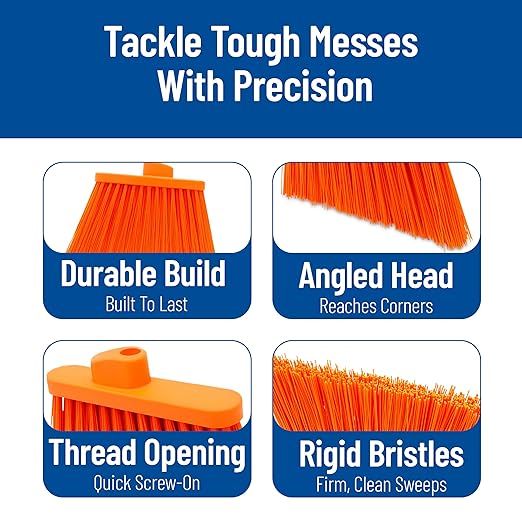 SPARTA Plastic Broom Head, Angled, Un-Flagged for Large Debris Indoor, Outdoor, Home, Restaurant, Lobby, Office, 12 Inches, Orange, (Pack of 12)