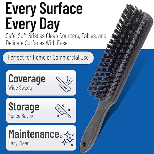 SPARTA 8 Inch Soft Counter Brush with Polyester Bristles and 5 Inch Handle, Color Coded Handheld Broom for Tables Countertops and Foodservice Surfaces, 13 Inch Overall Length, Black, Pack of 6