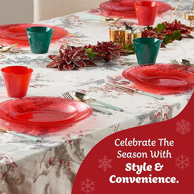 PLASTICPRO 30 Pack Hammered Plastic Plates Heavyweight Disposable Plastic Plates Elegant Red Platsic Party Dishes (Hammered Red Christmass, 9'' INCH PLATES)