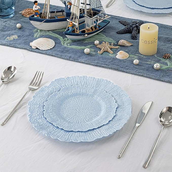 DaYammi 60Pcs Blue Plastic Plates - Light Blue Pates Disposable & Reusable - Heavy Duty Plastic Plates for Party Including 30 Dinner Plate,30 Dessert Plate for Weddings, Birthdays, Dinner Parties