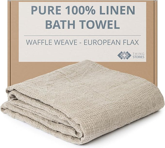Pure 100% Linen Bath Towel - 30x60-inch Lightweight Travel Towel - Linen Beach Towel Waffle Weave Quick Dry Hair Towel - Thin Towels for Bathroom