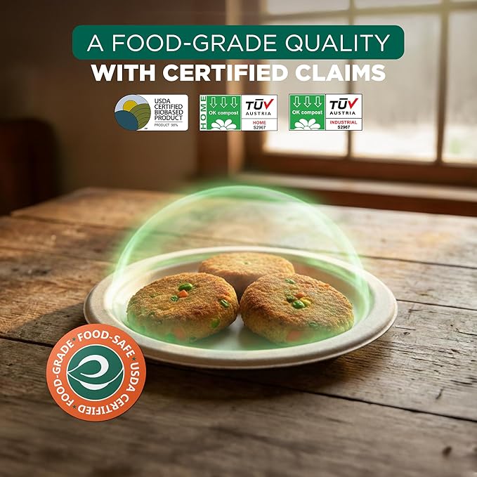 ECO SOUL Compostable Paper Plates 6 Inch, 500 Pack – Small Disposable Dessert Plates, Heavy Duty, Natural Bagasse, Leak-Resistant, Microwave Safe, Eco-Friendly Round Appetizer Plates for Party & BBQ