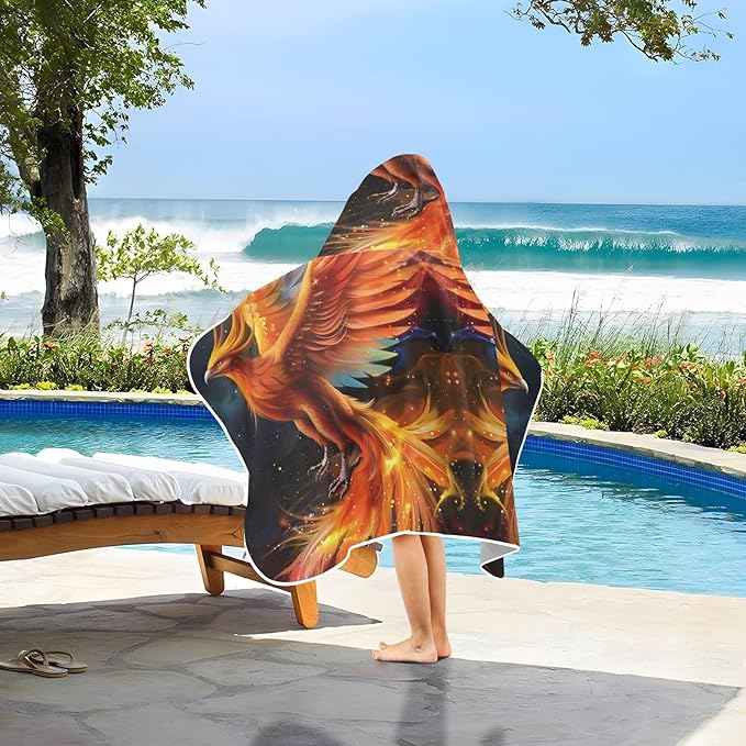 Hooded Towel for Kids Majestic Phoenix Soaring Through The Night Sky Beach Wrap Bath Towels 50x23.5in