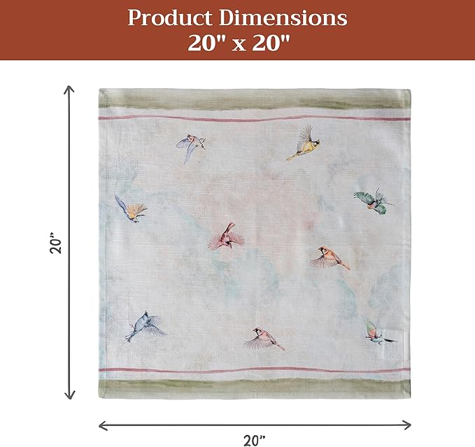Maison d' Hermine 100% Cotton Cloth Napkins Set of 4 Everyday Reusable Square Napkins Cloth Washable Dinner Party Wedding Restaurant Hotel Kitchen Spring Summer (Flying Birds, 20" x 20")