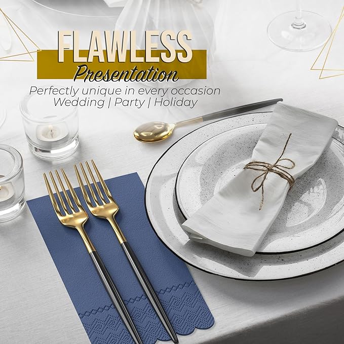 Party Solids Blue Scalloped Napkins Disposable 20 Pcs 3-Ply Blue Scalloped Dinner Napkins Disposable Decorative for Dinners & Parties, Paper Guest Towels for Bathroom & Party Supplies