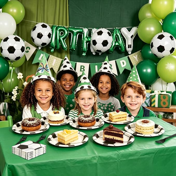 100 Pcs Soccer Party Supplies for 25 Guests, Heavy-Duty 7" & 9" Paper Plates, 2-Ply 13" Napkins & Plastic Forks, Disposable Soccer Themed Tableware Set for Game Day and Birthday