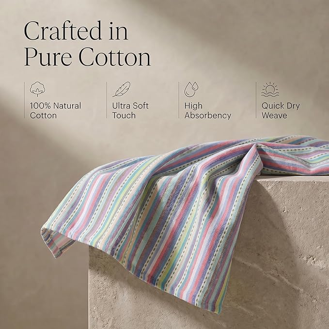 Urban Villa Kitchen Towels 100% Cotton Dish Towels for Kitchen(Set of 6)20”x30” Dish Cloths Highly Absorbent Kitchen Linen Set with Hanging Loop Perfect for Drying Dishes Cleaning Towels-Blue Stripes